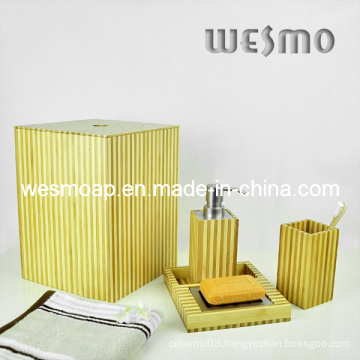 Two-Tone Bamboo Bath Set (WBB0301C with waste basket)